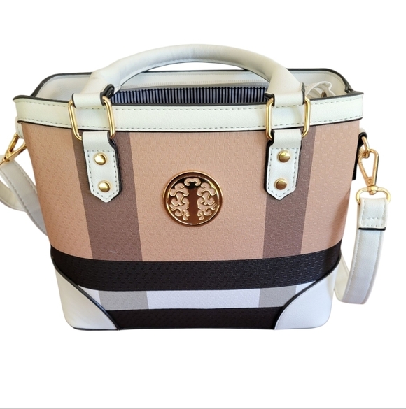 00 Handbags - Elegant Tan and Black Women's Handbag